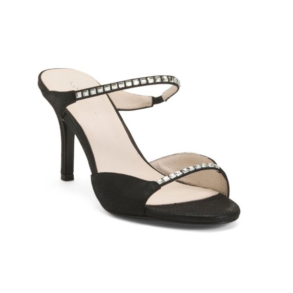 KOKO + PALENKI Metallic black Leather Cleo Heeled Sandals